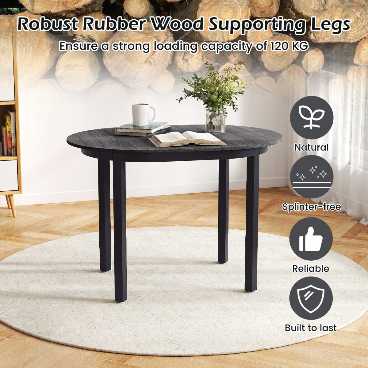 110CM Wooden Dining Table for 4-6 People Oval Kitchen Table-Dark Grey