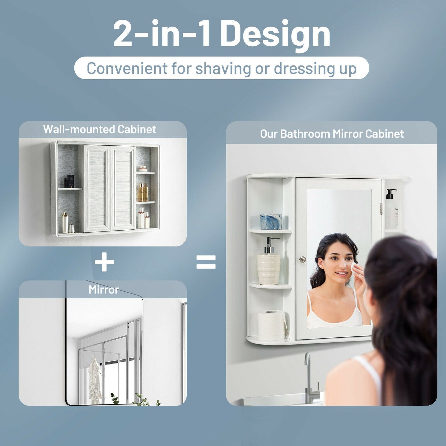 3-Tier Mirrored Wall Mounted Bathroom Cabinet-White