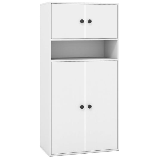 111 cm Tall Bookcase with 4 Doors 4-Tier Modern Storage Organizer with and Adjustable Shelf-White