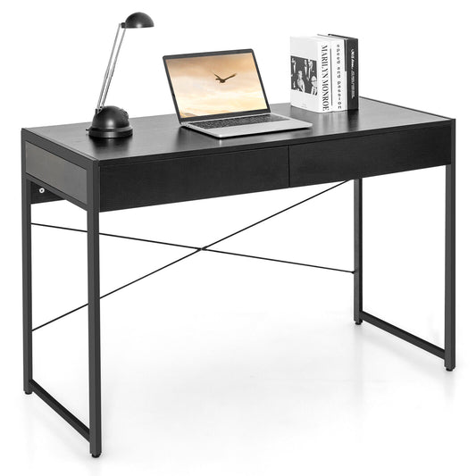 Wooden Study Computer Desk with 2 Drawers in Black