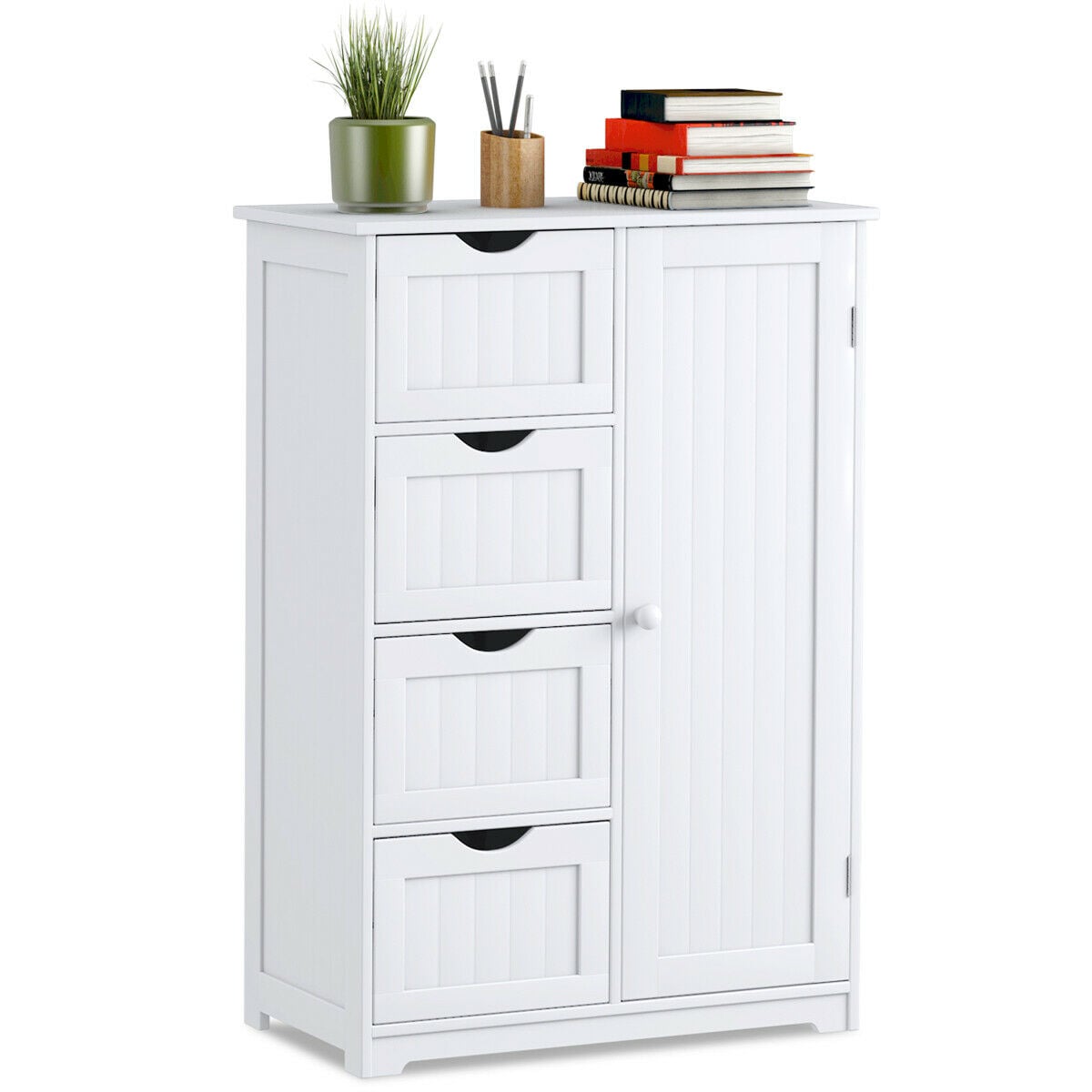 Freestanding Storage Cupboard with Adjustable Shelf and Drawers-White