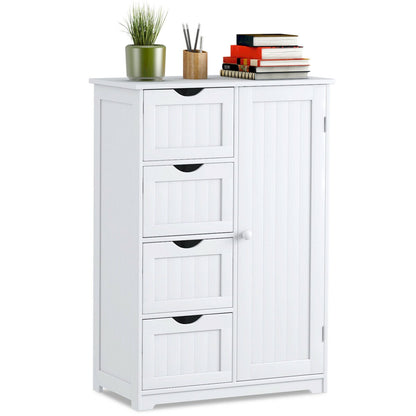 Freestanding Storage Cupboard with Adjustable Shelf and Drawers-White