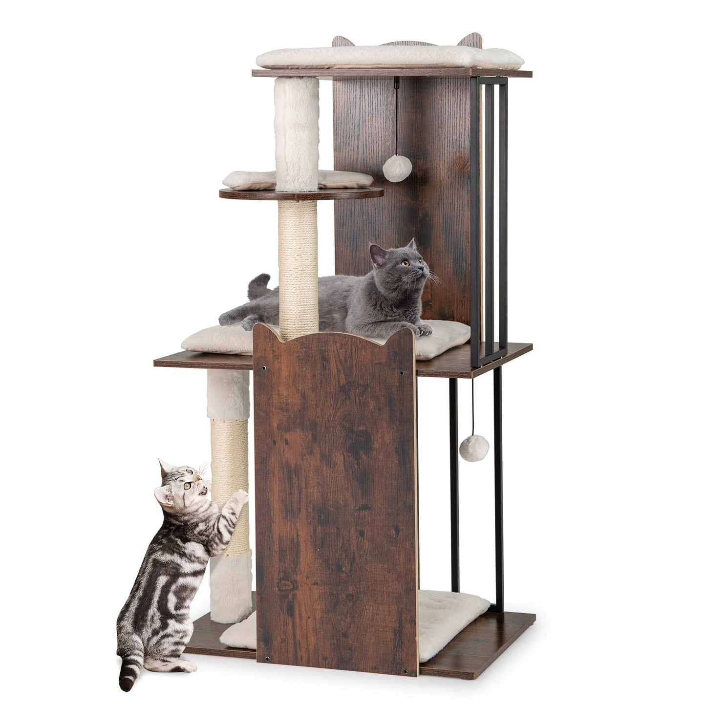 112 CM Tall Modern Cat Tree for Indoor Cats-Rustic Brown