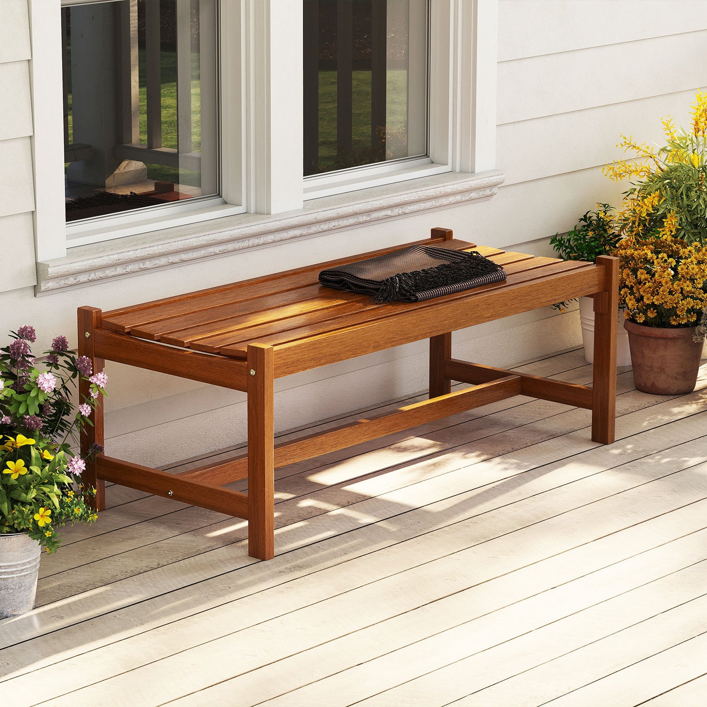 112cm Patio Wood Bench Set of 2 Outdoor Solid Hardwood Dining Bench