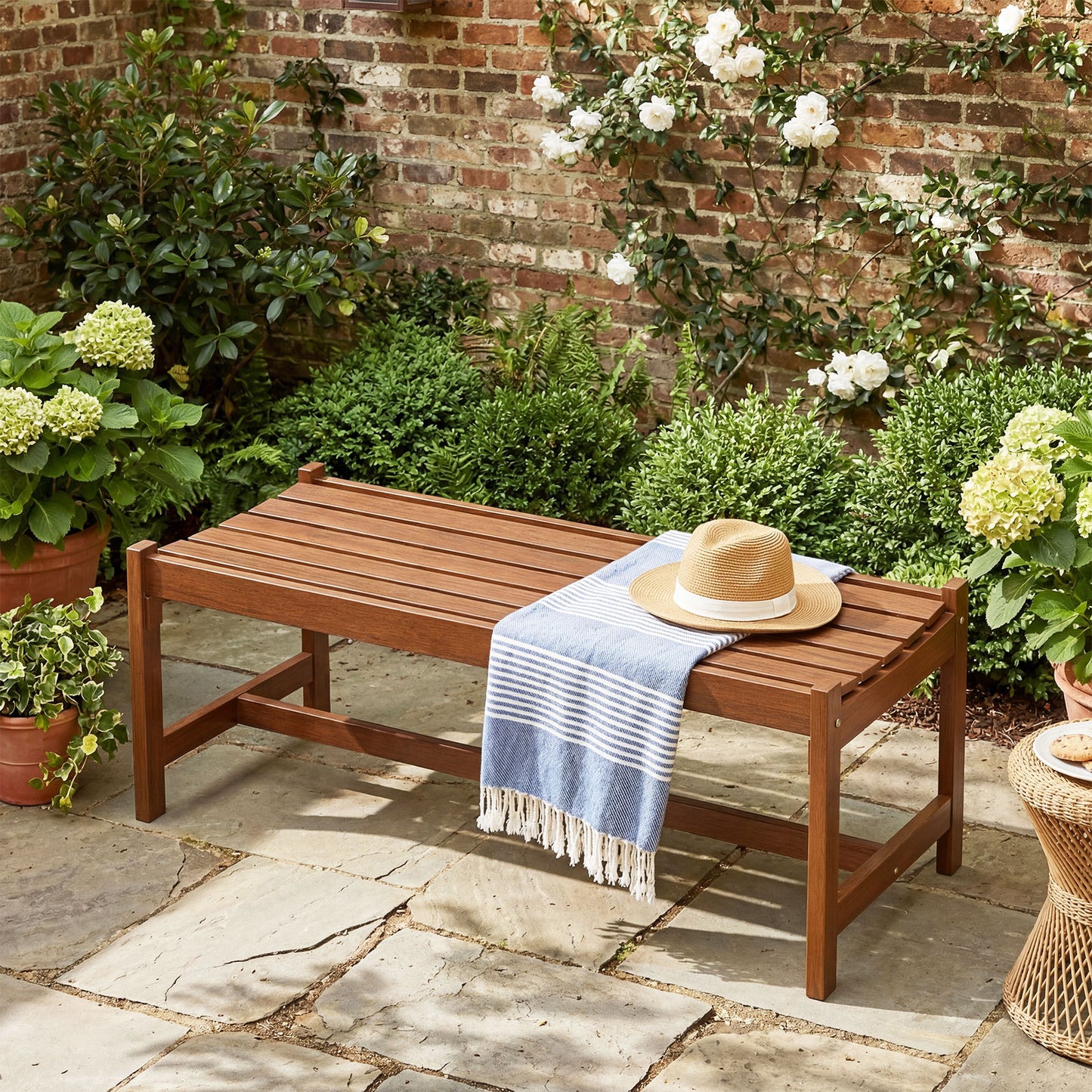 112cm Patio Wood Bench Set of 2 Outdoor Solid Hardwood Dining Bench