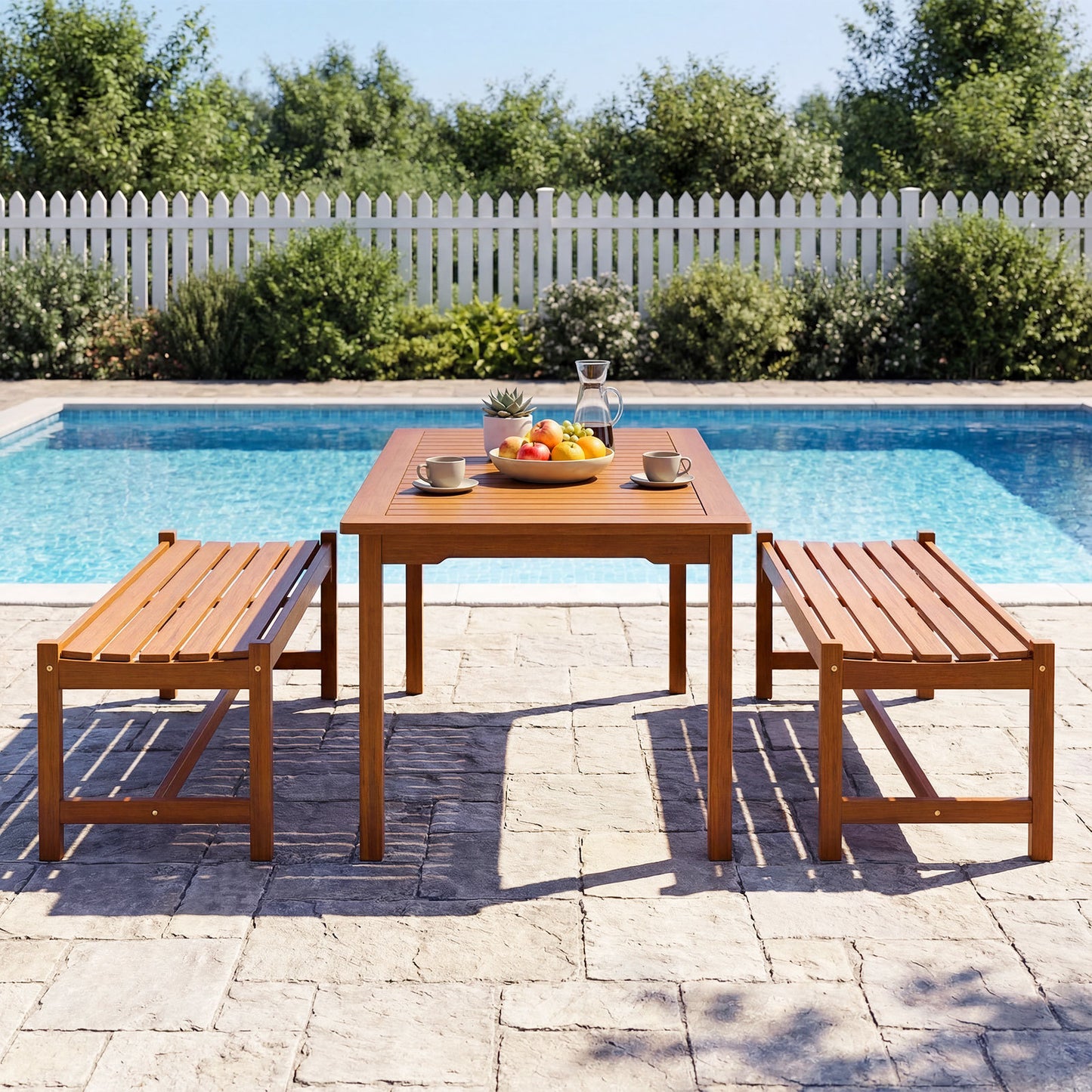 112cm Patio Wood Bench Set of 2 Outdoor Solid Hardwood Dining Bench