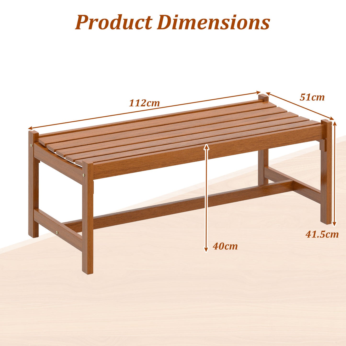 112cm Patio Wood Bench Set of 2 Outdoor Solid Hardwood Dining Bench