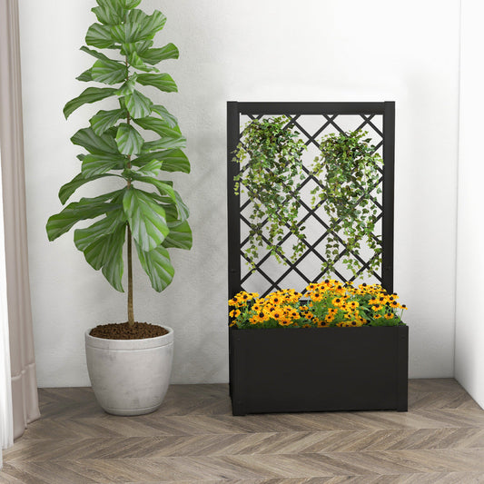 112CM Metal Planter Box with Trellis for Climbing Plants-Black
