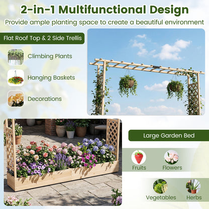 114 cm Tall Wooden Raised Garden Bed with Side Trellis-Natural
