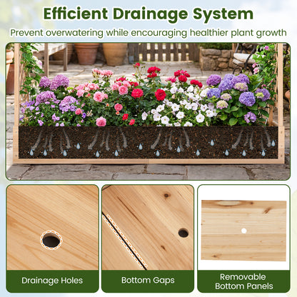 114 cm Tall Wooden Raised Garden Bed with Side Trellis-Natural