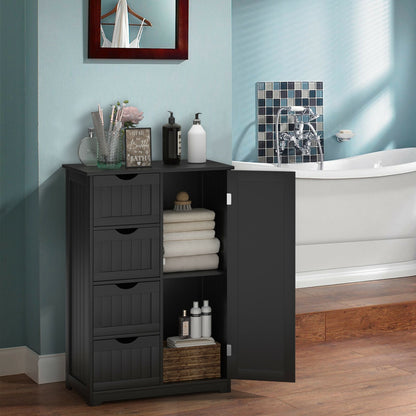 Freestanding Storage Cupboard with Adjustable Shelf and Drawers-Black