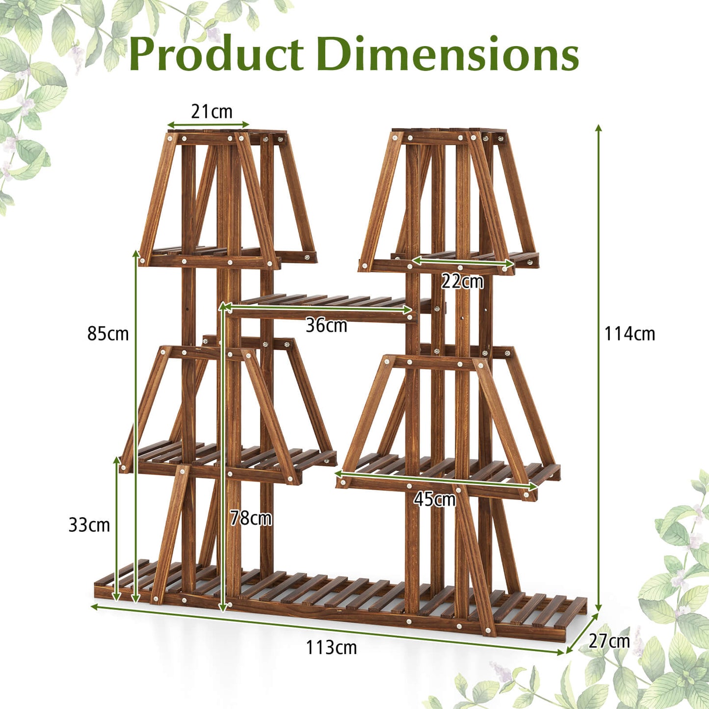 114 cm Tall Wood Plant Stand 5-Tier 10 Potted Plant Holder Rack