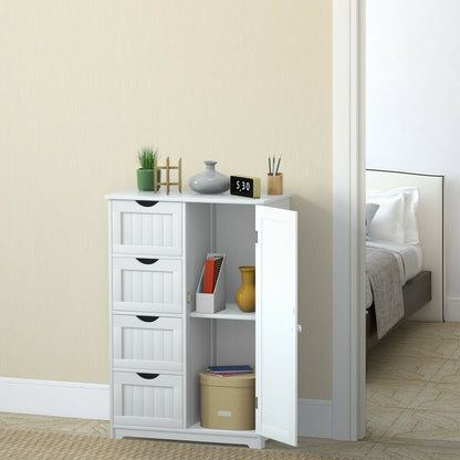 Freestanding Storage Cupboard with Adjustable Shelf and Drawers-White