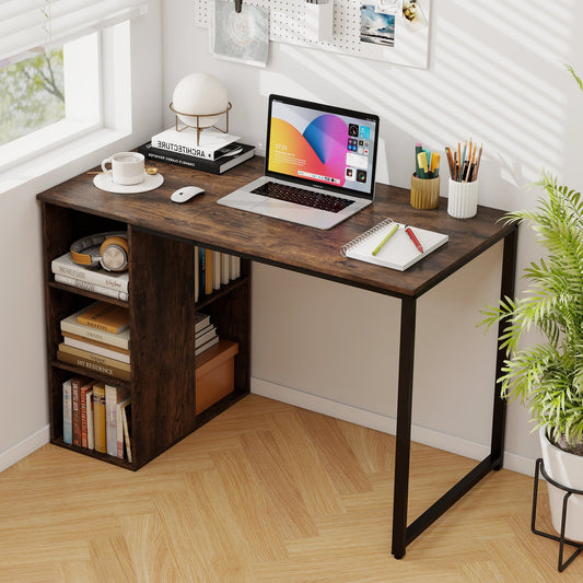 115 CM Computer Desk with 5 Storage Compartments-Brown