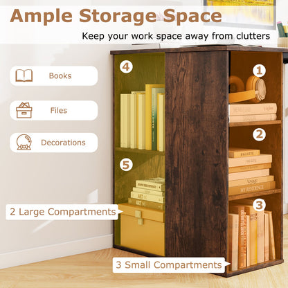 115 CM Computer Desk with 5 Storage Compartments-Brown