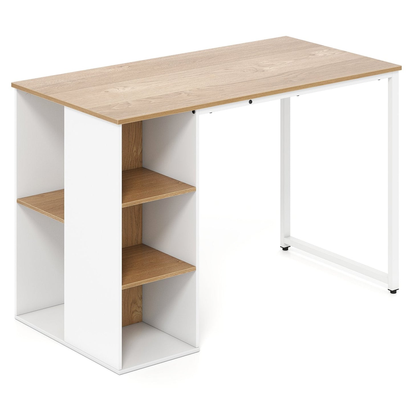 115 CM Computer Desk with 5 Storage Compartments-Natural