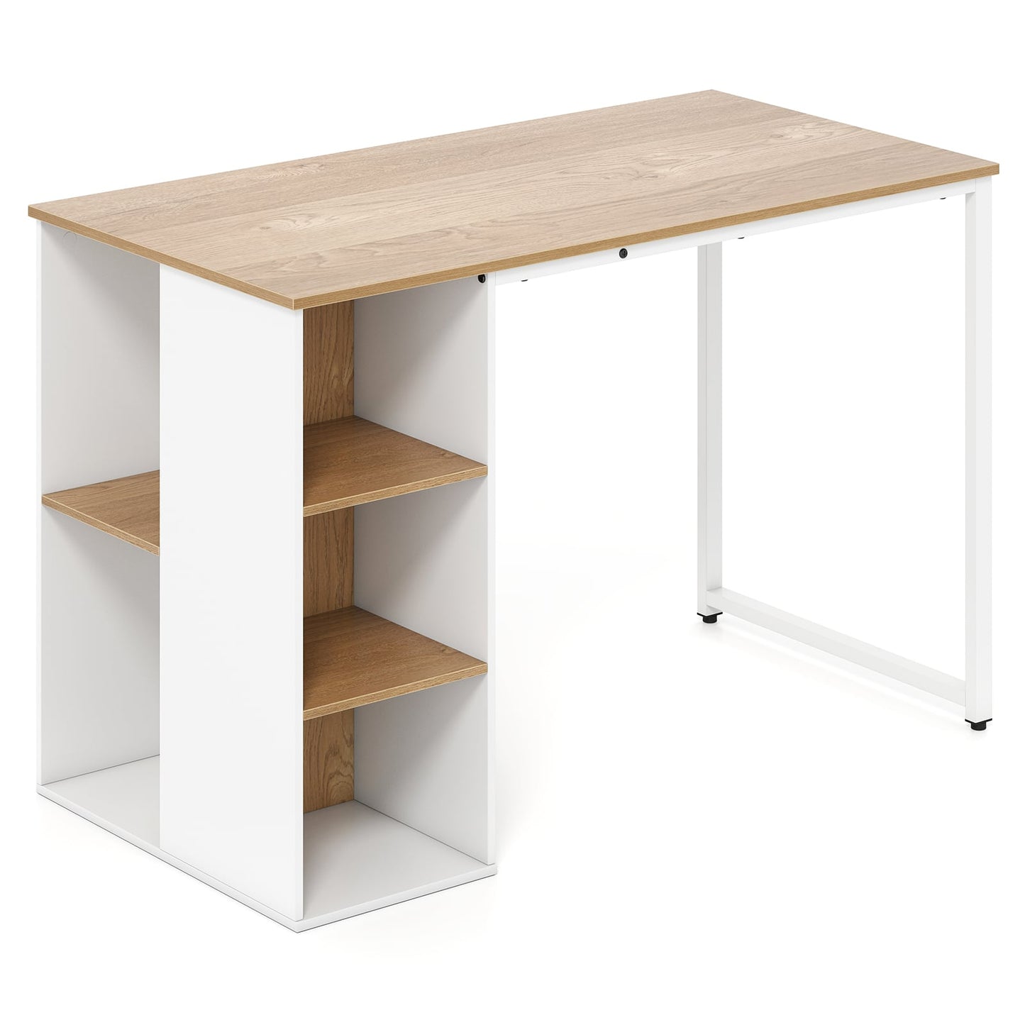 115 CM Computer Desk with 5 Storage Compartments-Natural