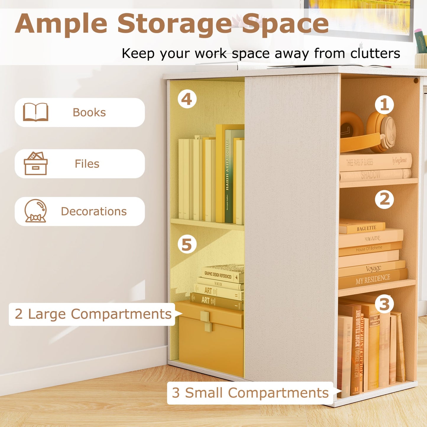 115 CM Computer Desk with 5 Storage Compartments-White