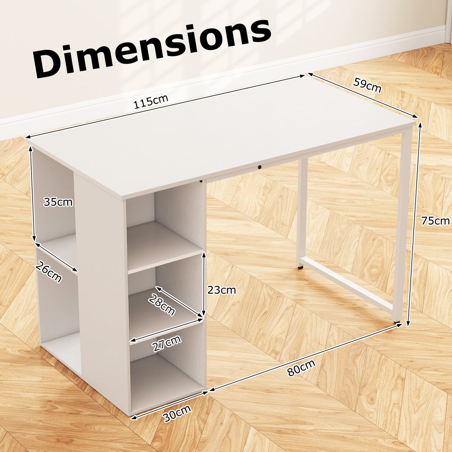 115 CM Computer Desk with 5 Storage Compartments-White