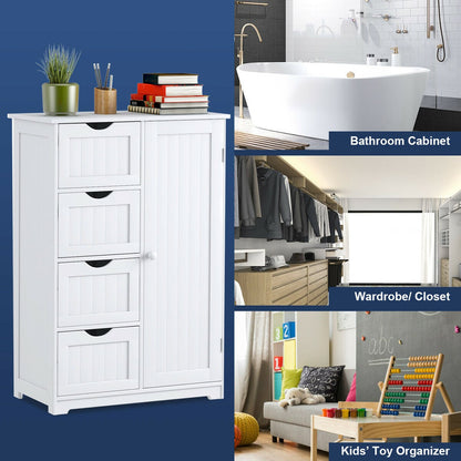 Freestanding Storage Cupboard with Adjustable Shelf and Drawers-White