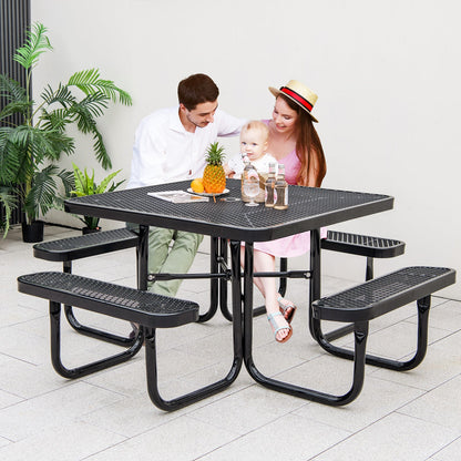 116 cm Coated Steel Square Camping Picnic Table and Bench for 8-Black