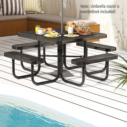 116 cm Coated Steel Square Camping Picnic Table and Bench for 8-Black