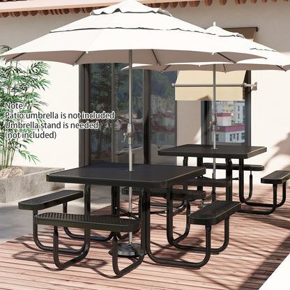 116 cm Coated Steel Square Camping Picnic Table and Bench for 8-Black