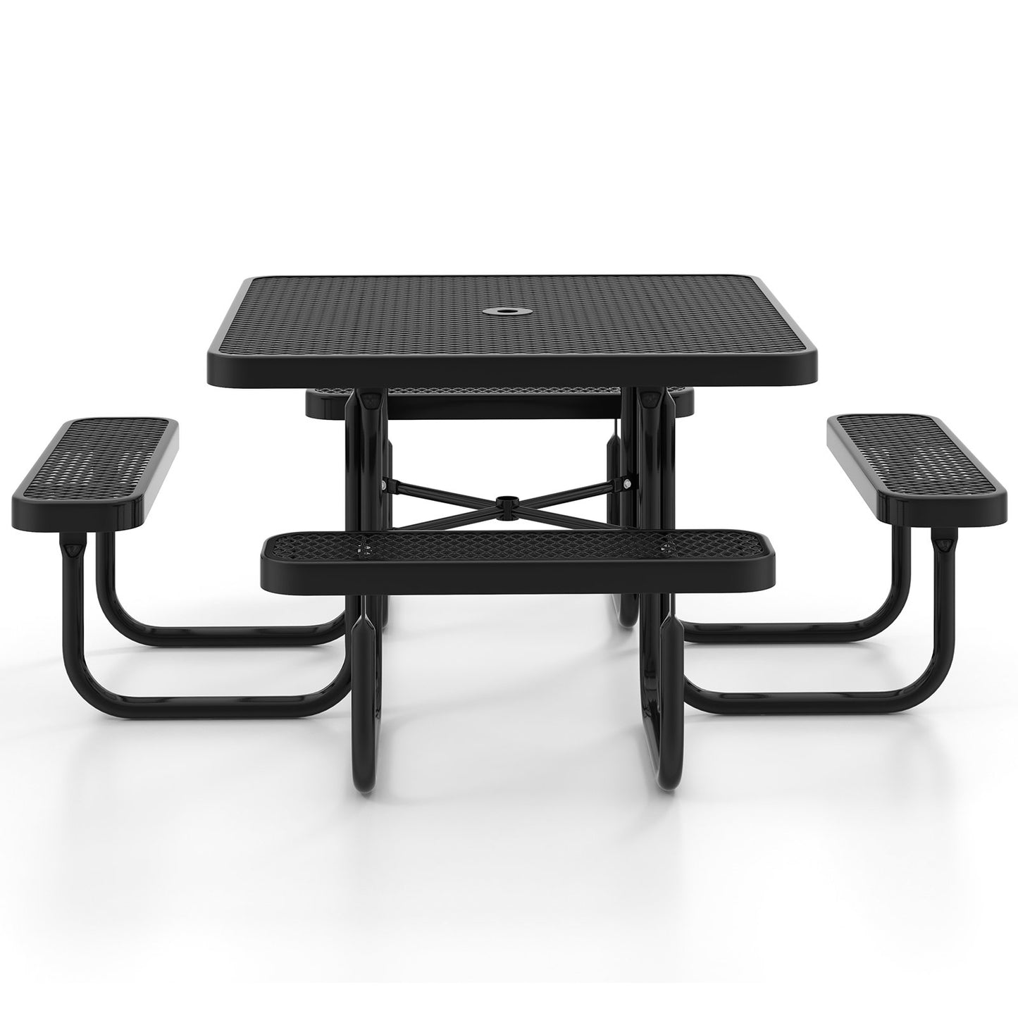 116 cm Coated Steel Square Camping Picnic Table and Bench for 8-Black