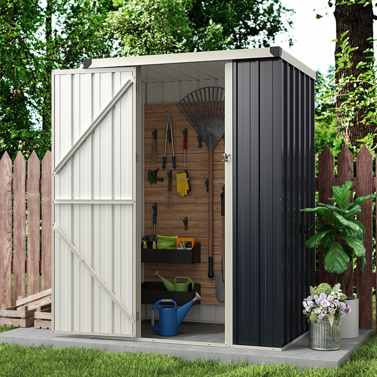 117 x 89 cm Metal Outdoor Storage Shed for Bike Garbage-Grey