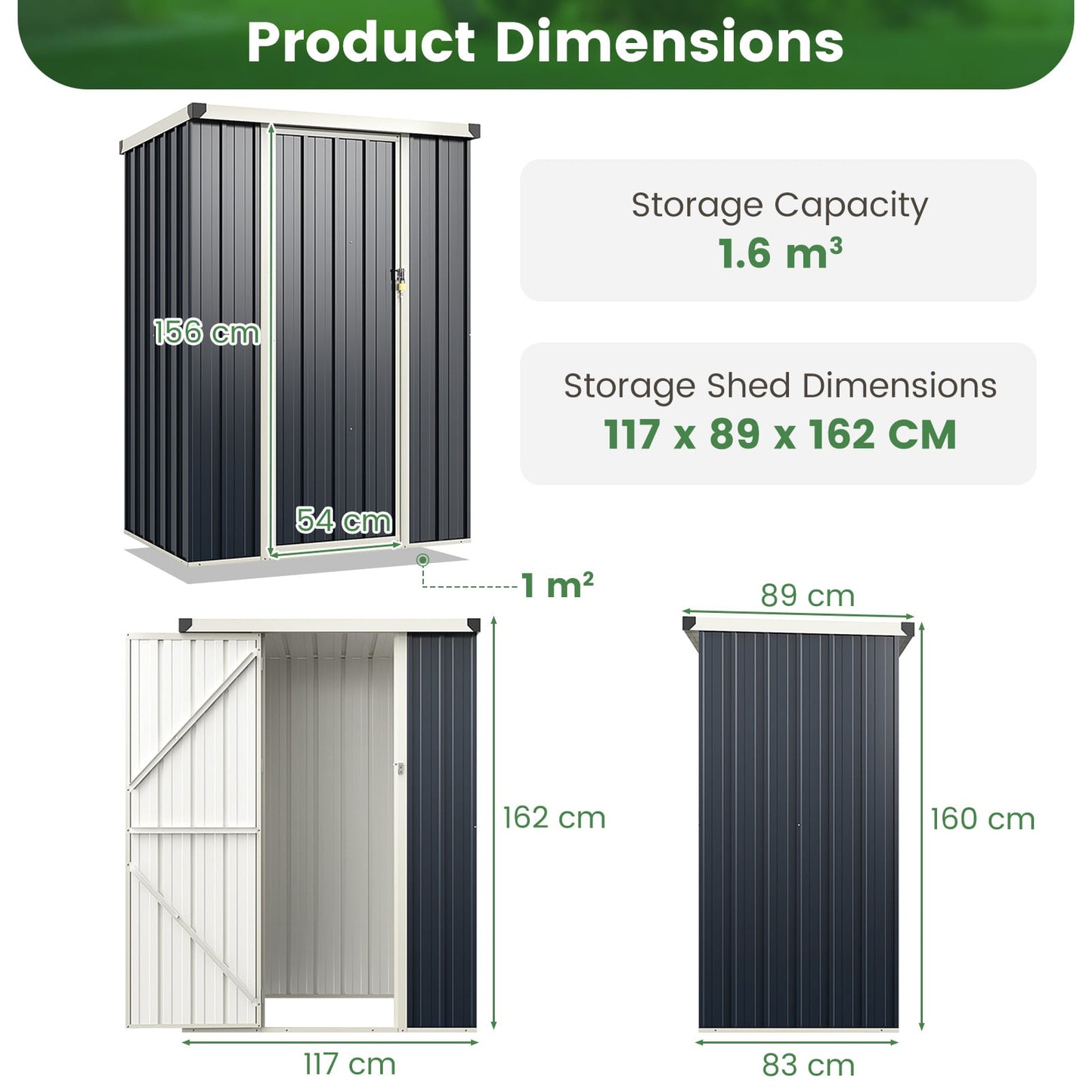 117 x 89 cm Metal Outdoor Storage Shed for Bike Garbage-Grey