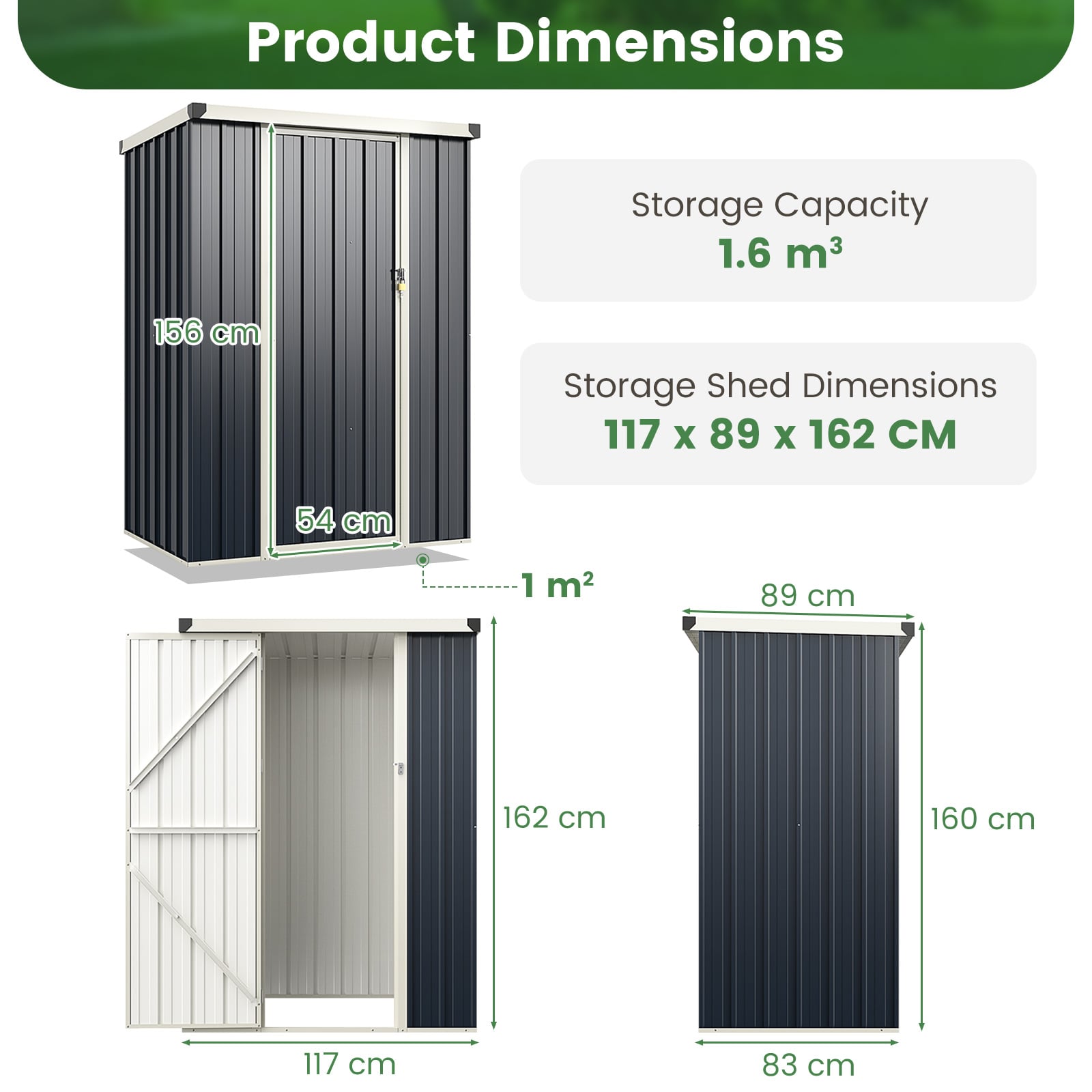 117 x 89 cm Metal Outdoor Storage Shed for Bike Garbage-Grey