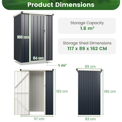 117 x 89 cm Metal Outdoor Storage Shed for Bike Garbage-Grey