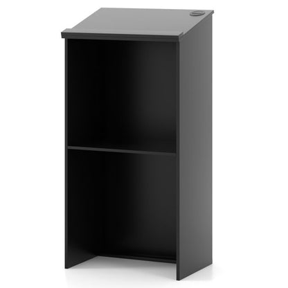 Podium Stand Hostess Stand for Speakers with Storage Shelf-Black