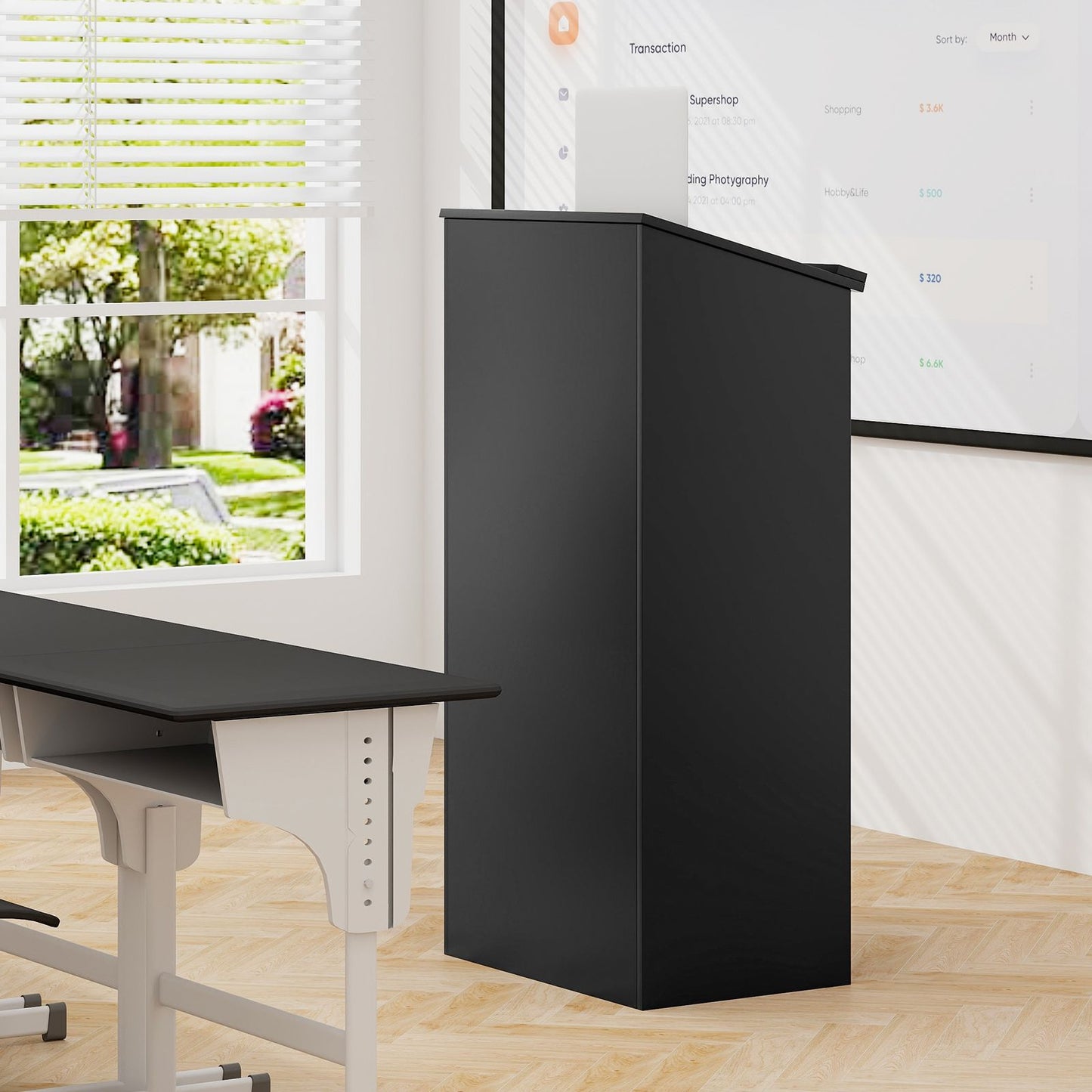 Podium Stand Hostess Stand for Speakers with Storage Shelf-Black