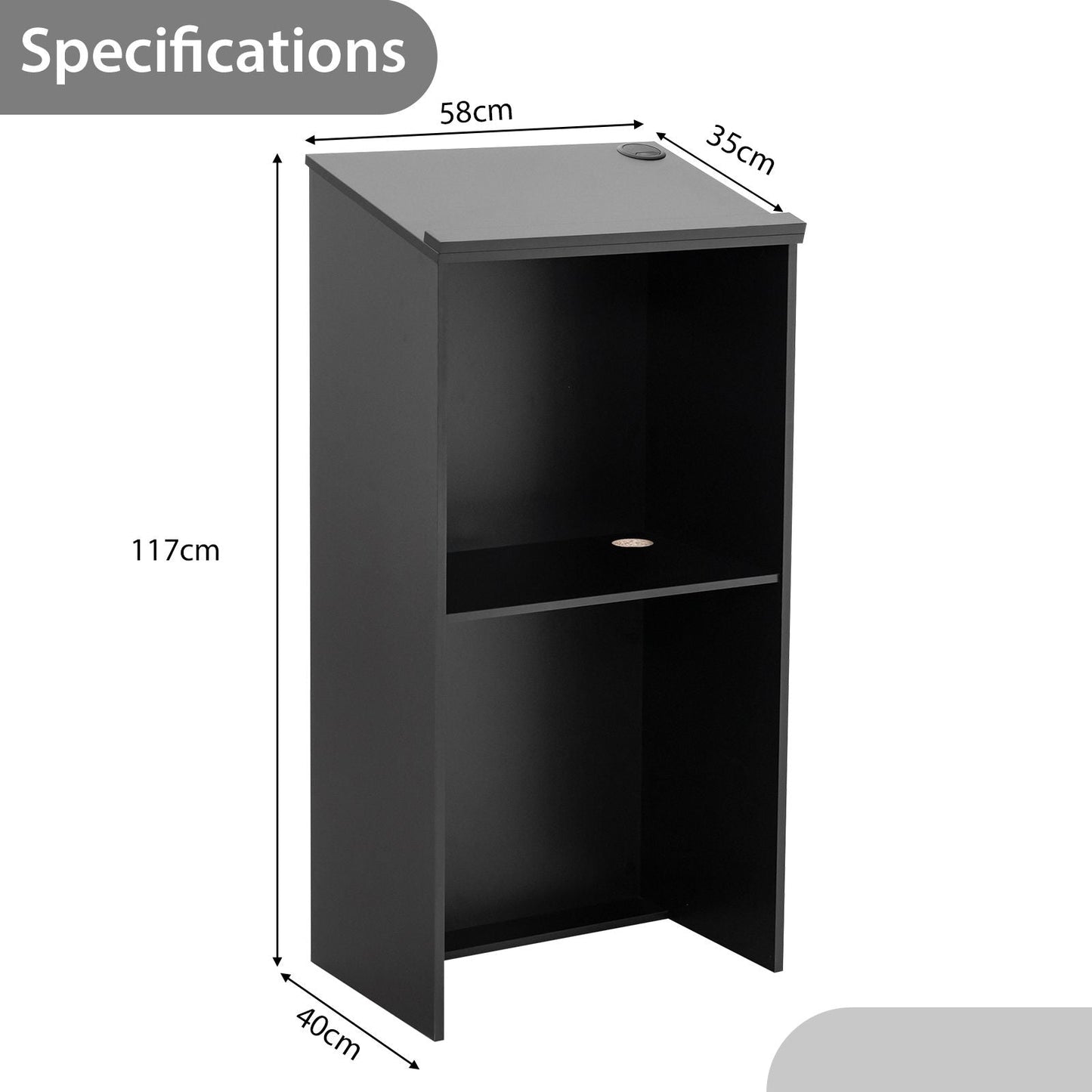 Podium Stand Hostess Stand for Speakers with Storage Shelf-Black