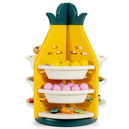 360° Revolving Pineapple Shelf with Plastic Bins for Kids
