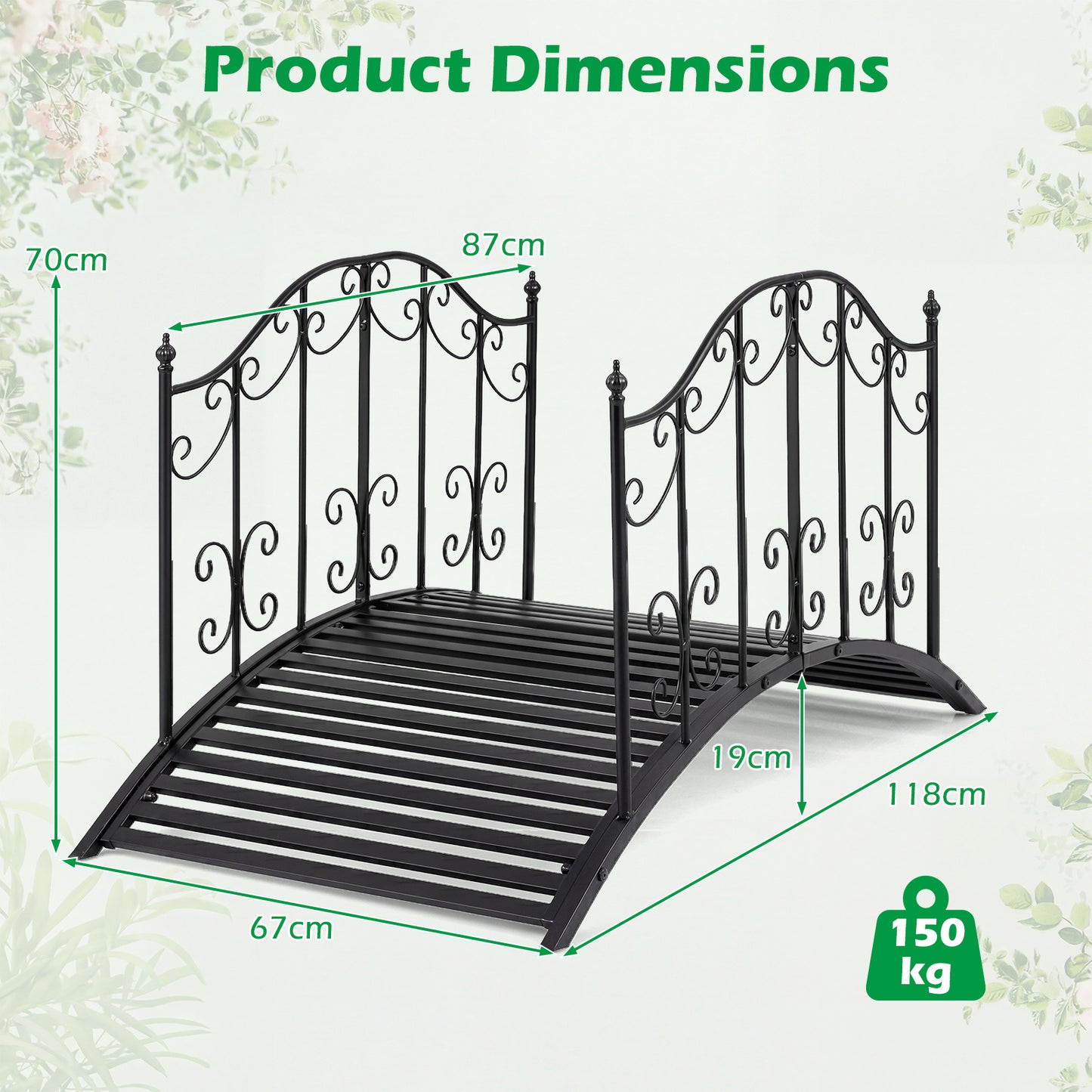 118 cm/101.5 cm Garden Metal Bridge with Dual Patterned Side Rails-M