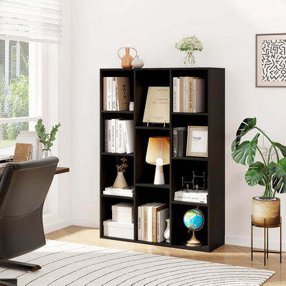 11-Cube Bookcase Modern Geometric Bookshelf with Anti-tipping Kits-Black