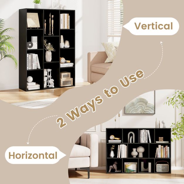 11-Cube Bookcase Modern Geometric Bookshelf with Anti-tipping Kits-Black