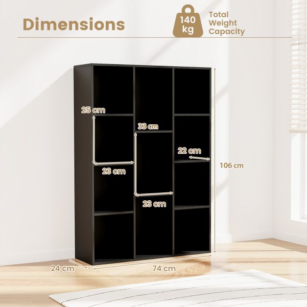 11-Cube Bookcase Modern Geometric Bookshelf with Anti-tipping Kits-Black