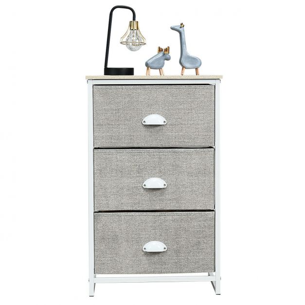 Nightstand Side Table Storage Tower Dresser Chest with 3 Drawers-Gray