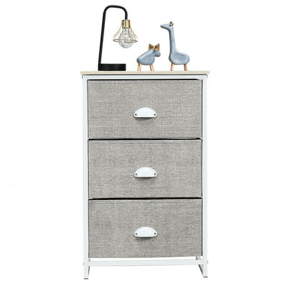 Nightstand Side Table Storage Tower Dresser Chest with 3 Drawers-Gray