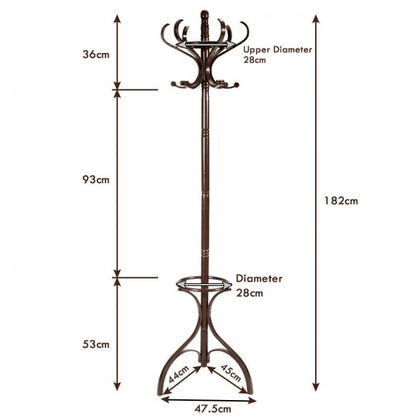 Practical Birch Coat Stand with 360° Rotating Top Tier for Jacket Red-Brown