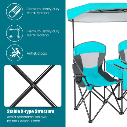 2-Person Folding Canopy Chairs with Sun Shade for Beach