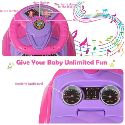Honey Joy 3 in 1 Ride on Push Car Toddler Stroller Sliding Car with Music-Pink