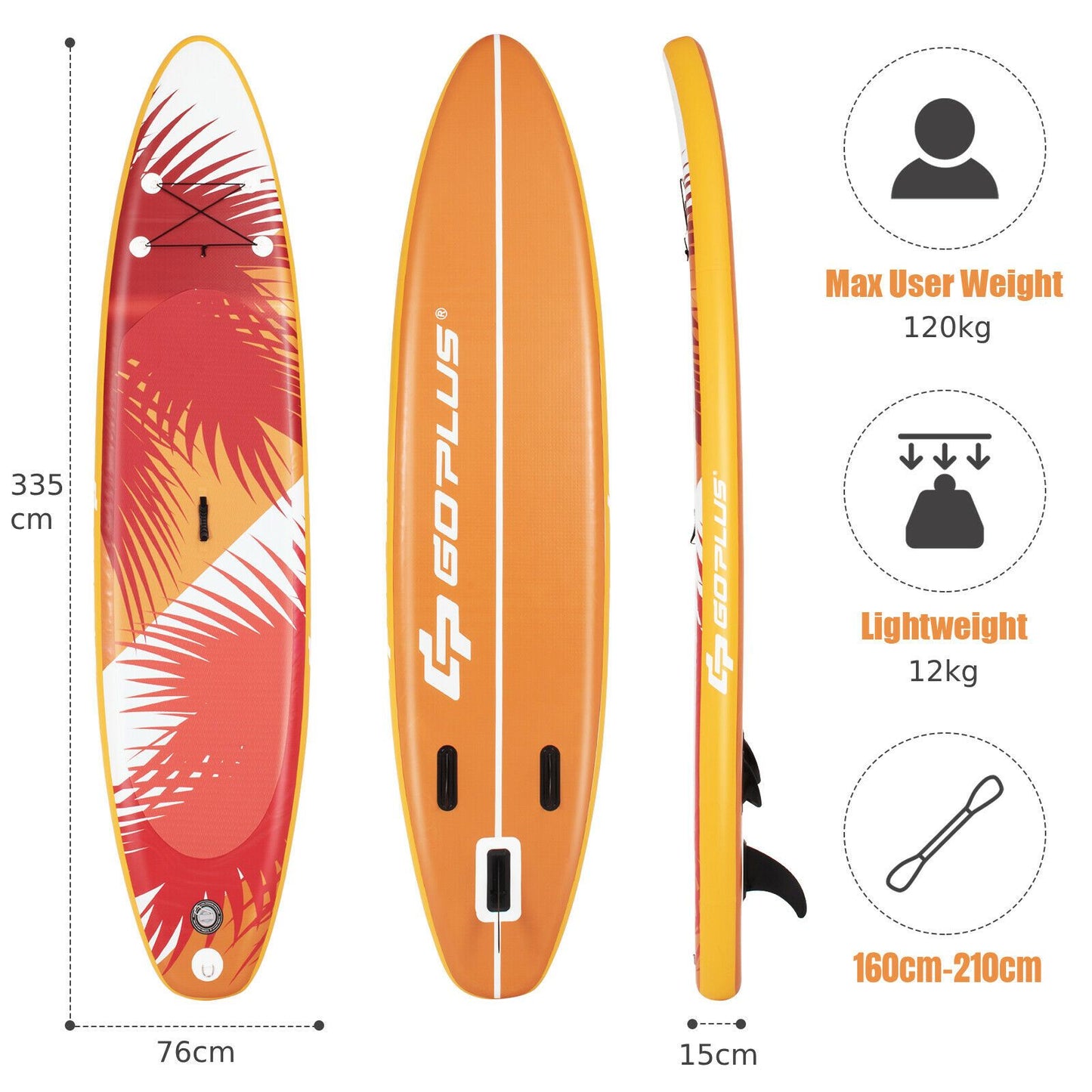 11FT Inflatable Stand Up Paddle Board Adjustable Non-Slip Deck