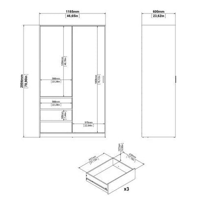 Classic Design High Gloss Sliding Door Wardrobe with 3 Drawers - White