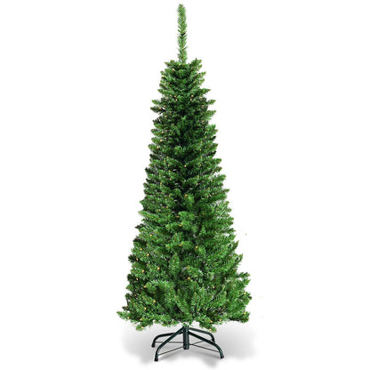 Artificial Pencil Christmas Tree with LED Lights in 3 Sizes-6.5FT