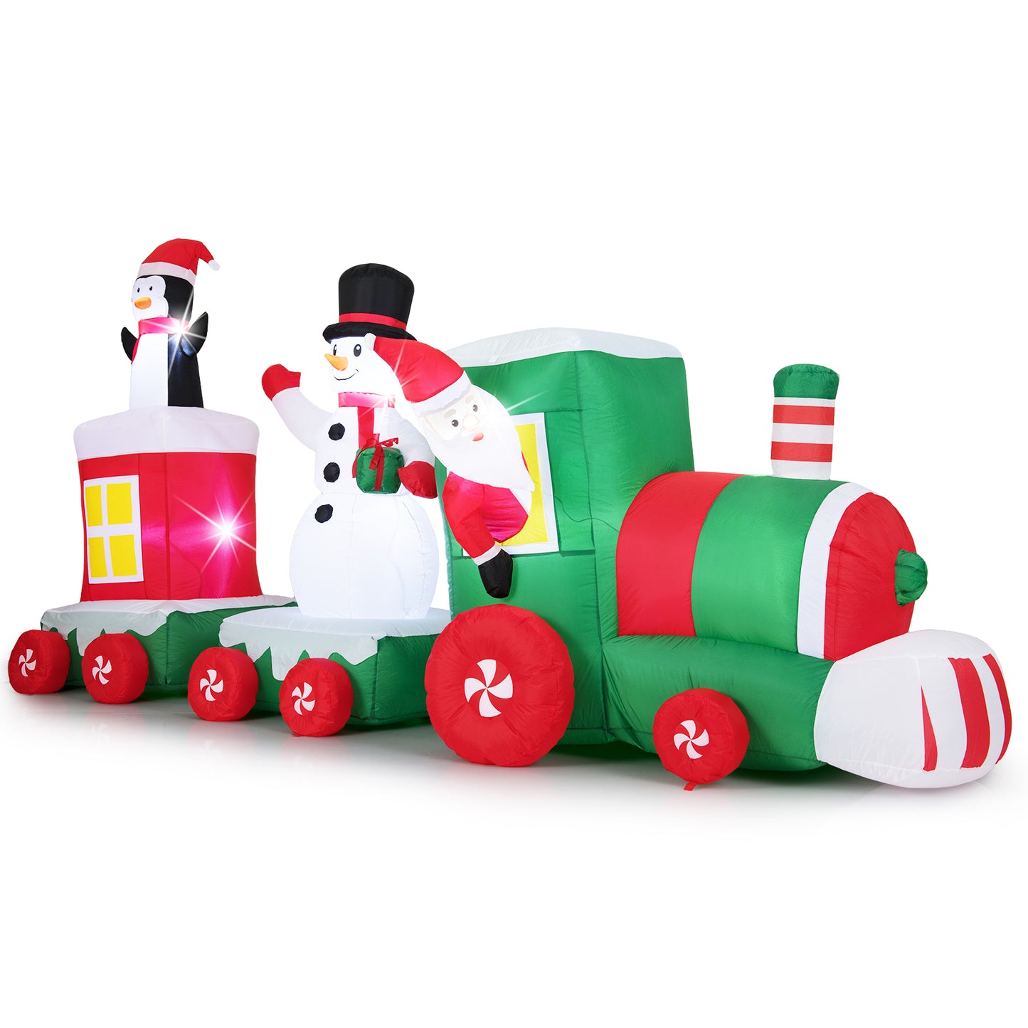 11.5 Feet Christmas Inflatables Train with Snowman Penguin Gift Box