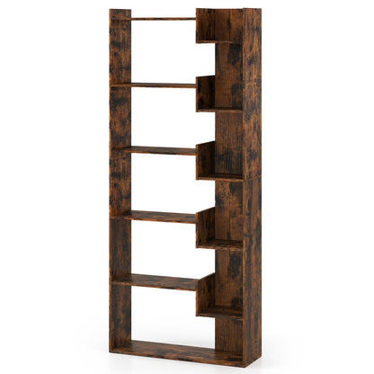 11-Shelf Wooden Bookshelf with 2 Anti-Tipping Kits-Rustic Brown